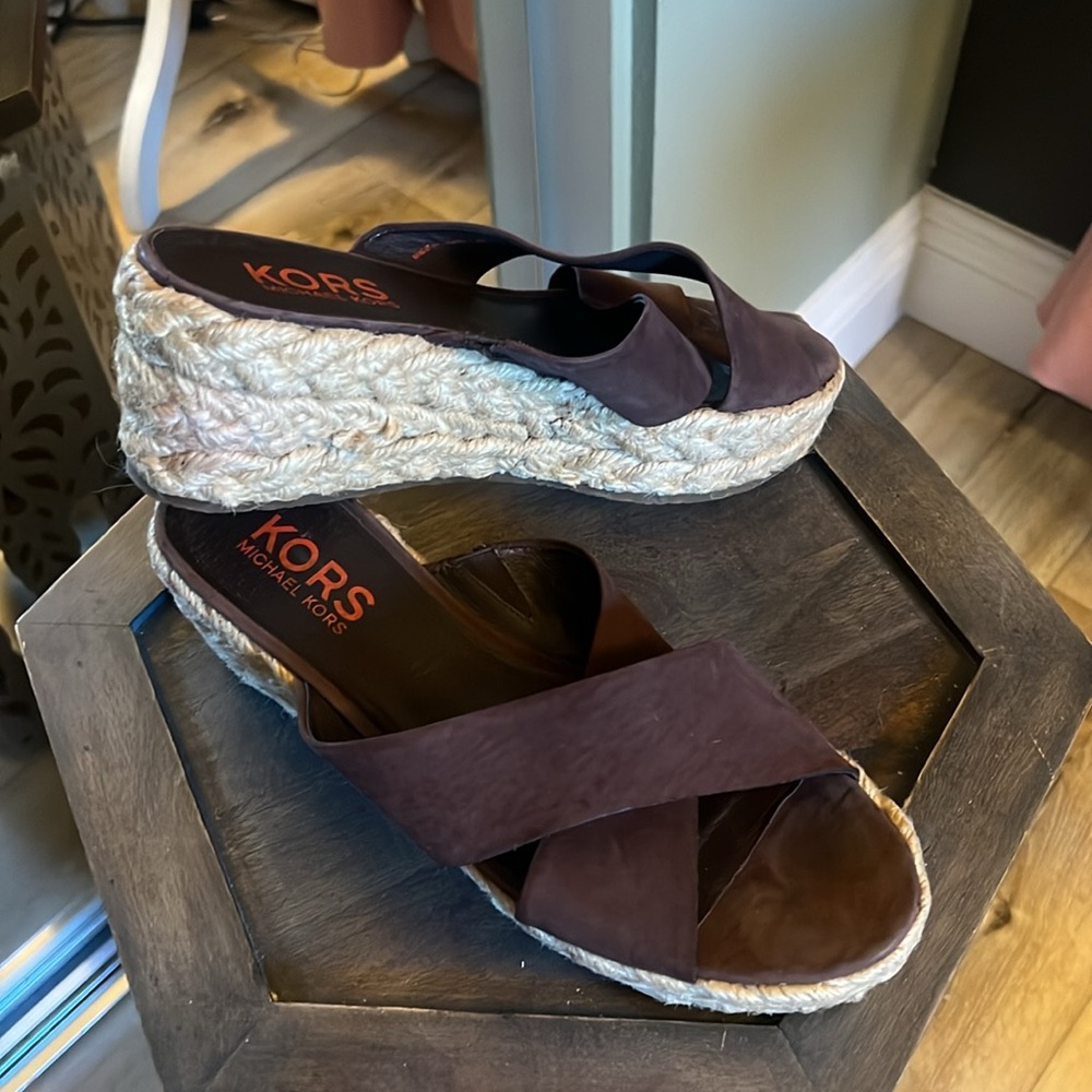 Michael Kors, size 9, Brown Wedge Espadrille Wedge Sandals - Picture 9 of 13